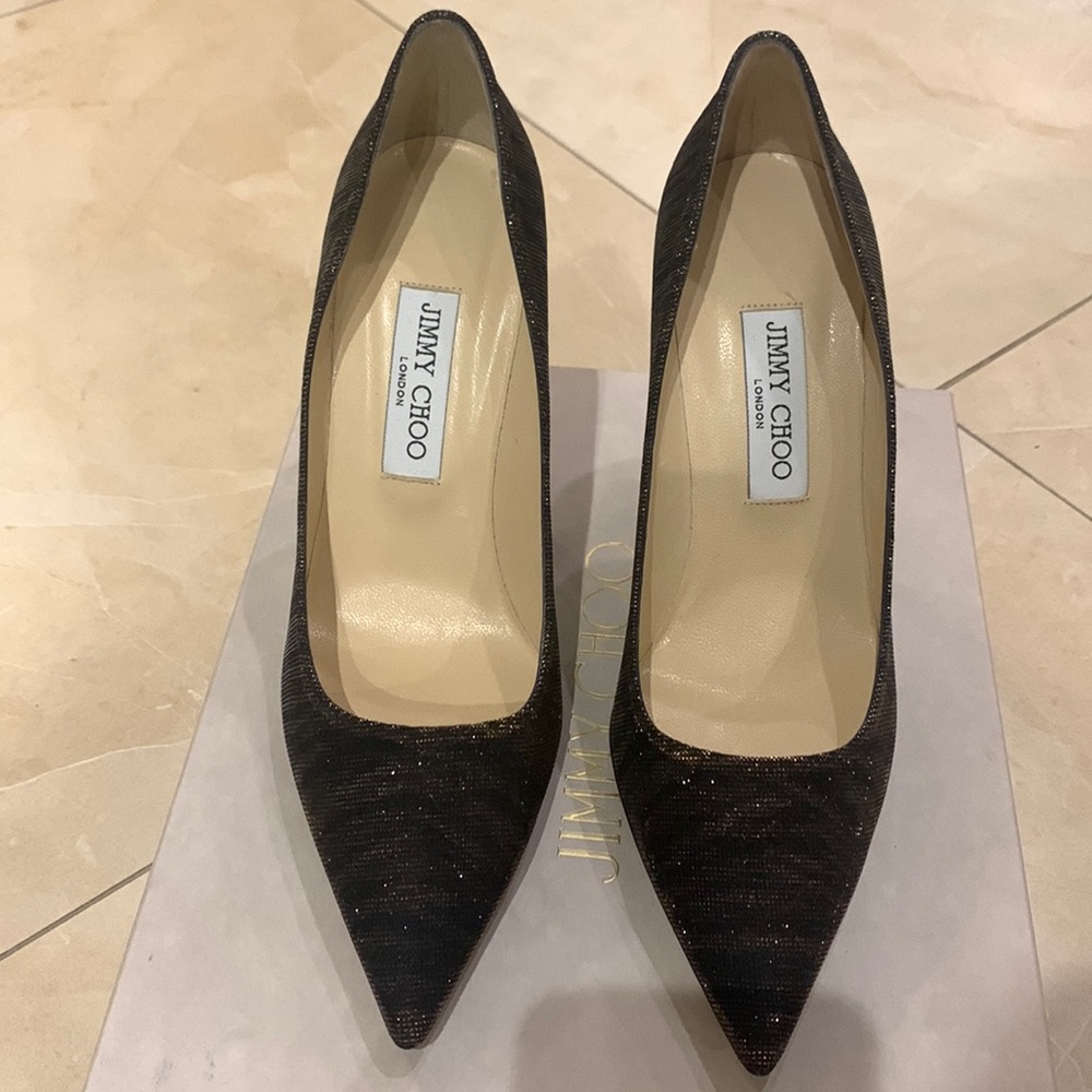 Jimmy Choo bronze metallic shimmer pump. 4 inch heel